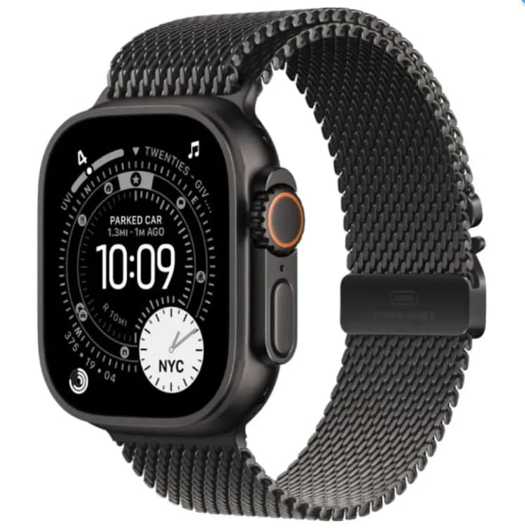 Apple Watch Ultra 3 49mm Black Titanium case Titanium Milanese Loop Black (L)