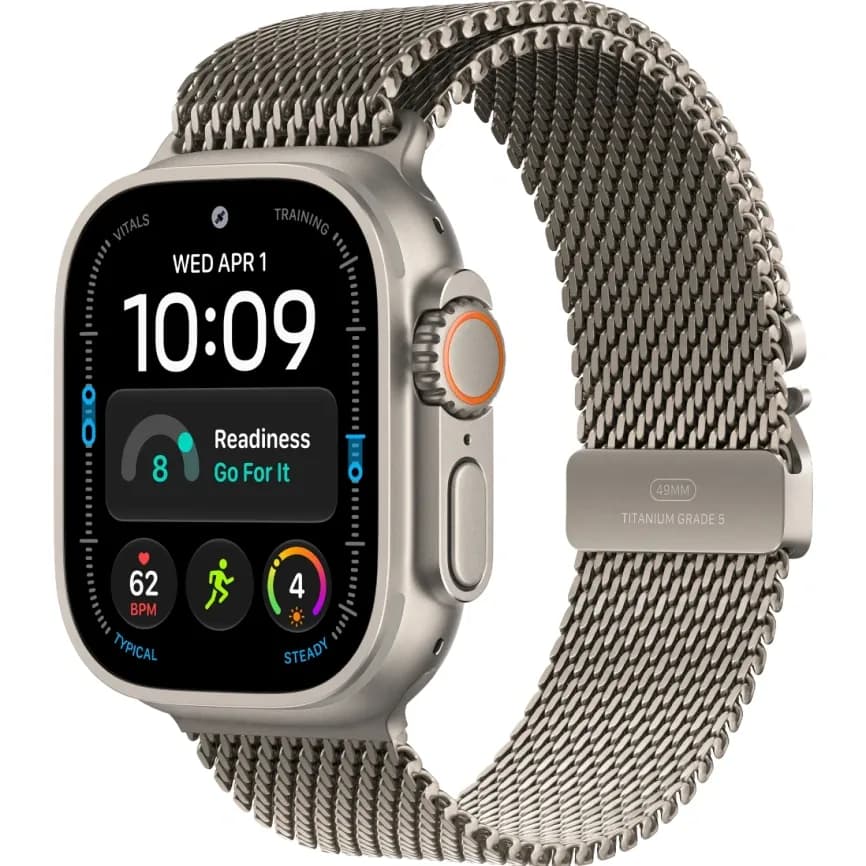 Apple Watch Ultra 4 (2026) 49mm Natural Titanium case Titanium Milanese Loop Black (L)